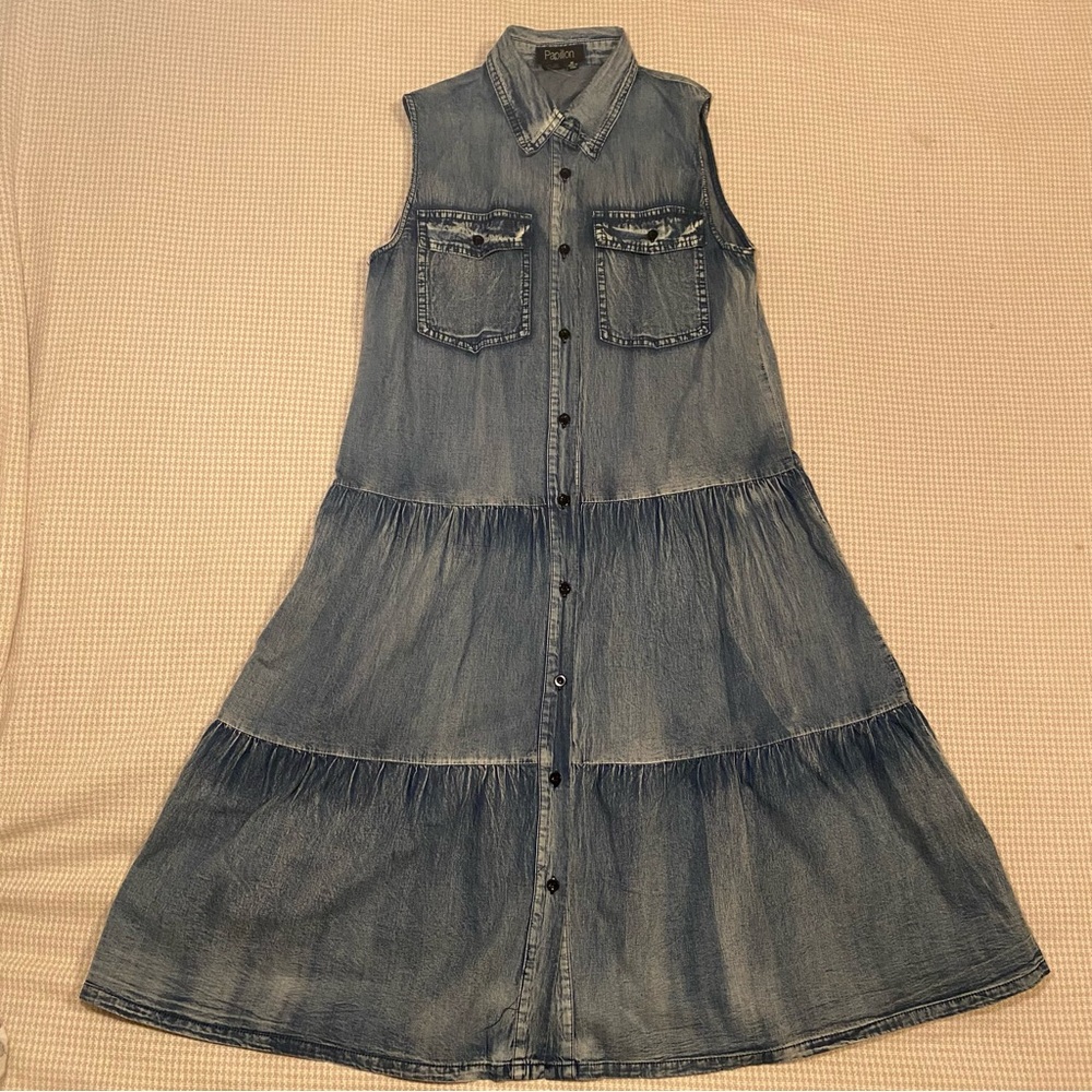 Papillon Blanc Light Blue Denim Sleeveless Dress